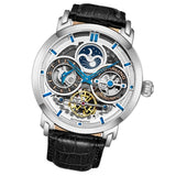 Stuhrling 371A 01 Luciano Automatic Skeleton Dual Time AM/PM Leather Mens Watch