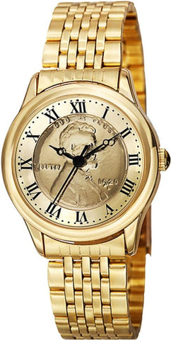 August Steiner CN011YG Wheat Penny Coin Dial Bracelet Goldtone Womens Watch