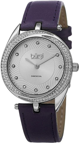 Burgi BUR122PU Crystal Bezel Diamond Dial Purple Strap Silvertone Womens Watch