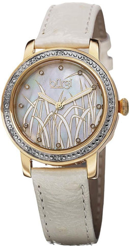 Burgi BUR096YGW Diamond Markers Bezel White Leather Strap Goldtone Womens Watch