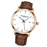 Stuhrling 3997 7 Quartz Date Brown Embossed Leather Strap Mens Watch