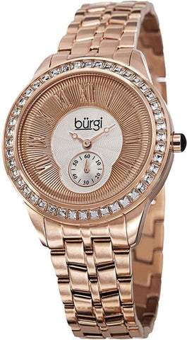 Burgi BUR106RG Swiss Quartz Seconds Subdial Crystal Bezel Rosetone Womens Watch