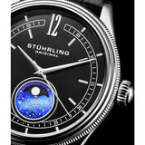 Stuhrling Original 897 02 Celestia Moon Phase Black Leather Strap Watch