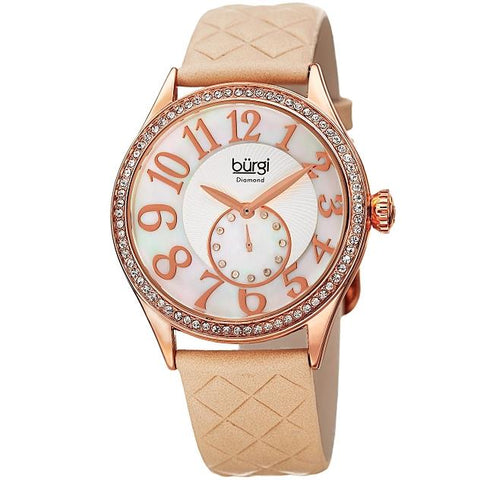 Burgi BUR141NU Diamond Accented MOP Dual Time Zone Crystal Accented Womens Watch