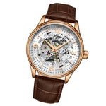 Stuhrling 3947 5 Automatic Skeleton Brown Leather Strap Mens Watch