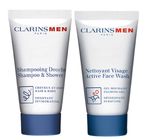 Clarins Men Active Face Wash Foaming Gel + Shampoo & Shower 30ml 1.06oz Each New Travel Size