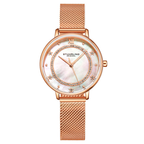 Stuhrling 3993 4 Mother of Pearl Crystal Accented Stainless Steel Womens Watch