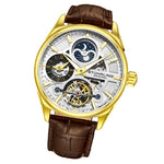 Stuhrling 3918 3 Legacy Automatic Skeleton Dual Time AM/PM Leather Mens Watch