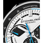 Stuhrling Original 934 01 Tachymeter Date Quartz Black Leather Mens Watch