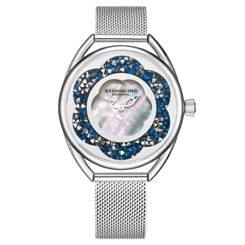 Stuhrling 995M 03 Lily Mother of Pearl Crystal Accented Flower Womens Watch