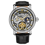 Stuhrling 4000 2 Legacy Automatic Dual Time Skeleton AM/PM Leather Mens Watch