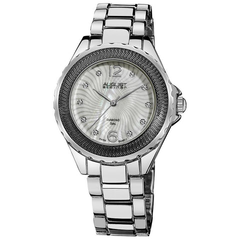 August Steiner AS8064SS Genuine Diamond Mother-of-Pearl Dial Womens Watch