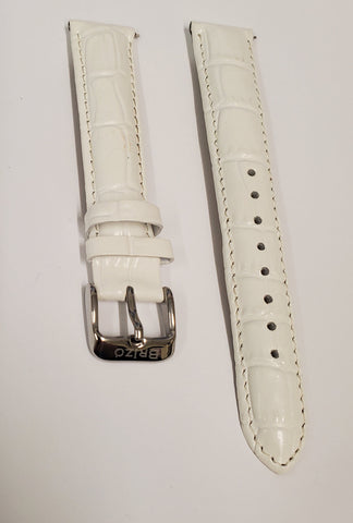 Brizo 18mm White Crocodile Style Genuine Leather Silver-tone Stainless Steel Buckle Strap