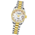 Stuhrling Original 3936 6 Quartz Date Crystal Accented Link Bracelet Womens Watch