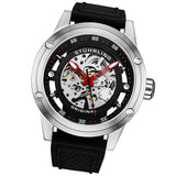 Stuhrling Original 4034 3 Automatic Skeleton Black Rubber Strap Mens Watch