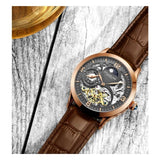 Stuhrling 3921 4  Legacy Automatic Skeleton Dual Time Brown Leather Mens Watch
