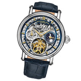 Stuhrling 4000 3 Legacy Automatic Dual Time Skeleton AM/PM Leather Mens Watch