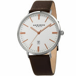 Akribos AK935SSRG Textured Dial Date Genuine Leather Strap Men's Watch