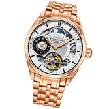 Stuhrling 943B 02 Dual Time AM PM Automatic Skeleton Stainless Steel Mens Watch