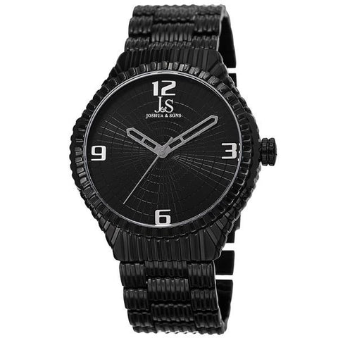 Joshua & Sons JS99BK Arabic Numerals Etched Patterned Dial Black Mens Watch