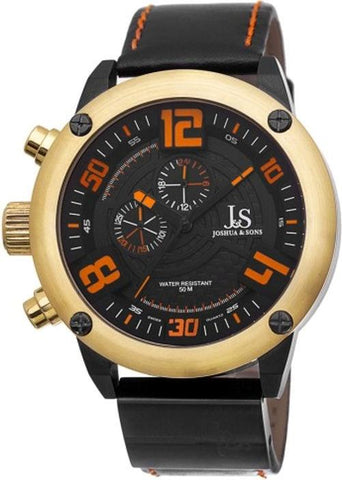 Joshua & Sons JS70YG Swiss Quartz Date GMT Orange Accented Black Gold Mens Watch