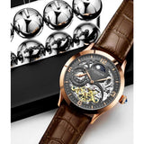 Stuhrling 3921 4  Legacy Automatic Skeleton Dual Time Brown Leather Mens Watch