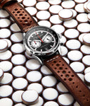 Stuhrling 933 02 Tachymeter Date Brown Leather Strap Quartz Mens Watch