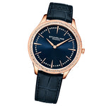 Stuhrling 3985 5 Symphony Crystal Accented Blue Genuine Leather Womens Watch