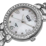 Burgi BUR084SS Swiss Quartz MOP Diamond Dial Crystal Bezel Silver Womens Watch