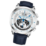 Stuhrling 928 01 Monaco Pulsometer Chronograph Date Blue Leather Mens Watch