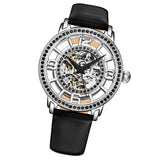 Stuhrling 777 04 Winchester Automatic Skeleton Black Leather Strap Womens Watch