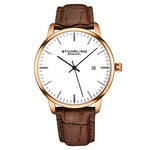 Stuhrling 3997 7 Quartz Date Brown Embossed Leather Strap Mens Watch