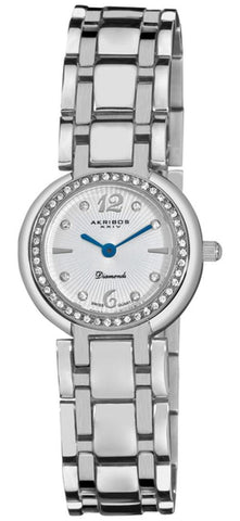 Akribos XXIV AK513SS Crystal Bezel Diamond Markers Stainless Steel Womens Watch