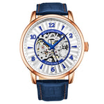 Stuhrling 3973 4 Legacy Automatic Skeleton Blue Leather Strap Mens Watch