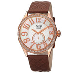 Burgi BUR141RGBR Crystal Accented MOP Dial Quilted Leather Strap Womens Watch