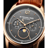 Stuhrling Original 898 04 Celestia Moon Phase Day Date Brown Leather Strap Watch