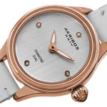 Akribos XXIV AK750WTR Diamond Dial Rosetone White Leather Strap Womens Watch