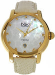 Burgi BUR014W Diamond Swiss Date Mother of Pearl White Leather Womens Watch