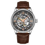 Stuhrling 3947 3 Automatic Skeleton Brown Leather Strap Mens Watch