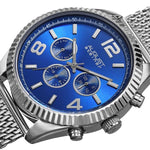 August Steiner AS8196SSBU Day Date GMT Blue Sunburst Dial Mesh Band Mens Watch