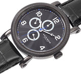Akribos XXIV AK599BK GMT Day Date Leather Strap Blue Accented Black Mens Watch