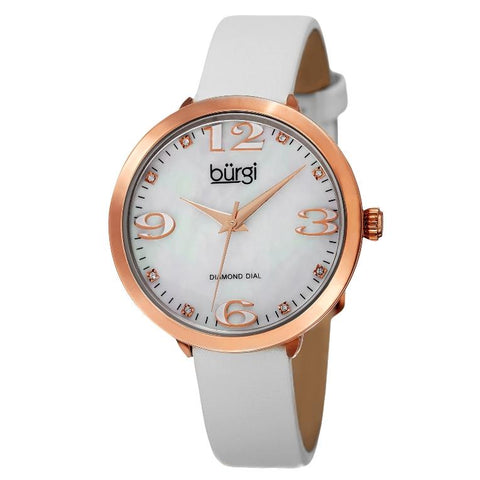 Burgi BUR119WTR Analog Quartz Diamond Markers White Strap Womens Watch
