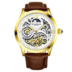 Stuhrling 3921 3  Legacy Automatic Skeleton Dual Time Brown Leather Mens Watch