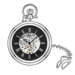 Stuhrling 6053 33114 Vintage Stainless Steel Mechanical Black Mens Pocket Watch