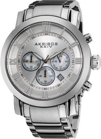 Akribos XXIV AK622SS Chronograph Date GMT Roman Numerals Silvertone Mens Watch