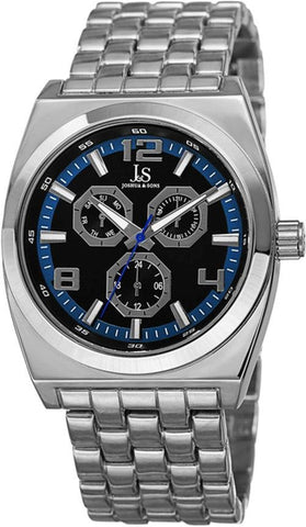 Joshua & Sons JS93BU Day Date GMT Blue Accented Dial Silvertone Mens Watch