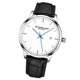 Stuhrling 3997 1 Quartz Date Black Embossed Leather Strap Mens Watch