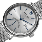 Akribos XXIV AK731SSBU GMT Retrograde Date Blue Accented Silvertone Mens Watch