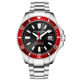 Stuhrling 3950A 4 Aquadiver Date Stainless Steel Red Bezel Black Dial Mens Watch