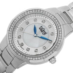 Burgi BUR093SS Swiss Quartz Diamond Markers Blue Accent Silvertone Womens Watch